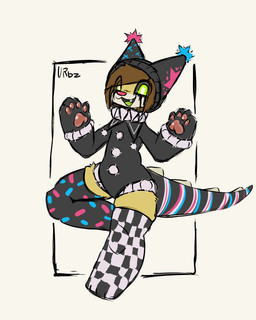 absolute_territory alternative_fashion anthro bodily_fluids crying emo facial_markings femboy foxsaur fur goth head_markings jester male markings solo tear_(marking) tears thick_thighs yellow_body yellow_fur urbanfoxgamer urbz_(urbanfoxgamer) absurd_res hi_res