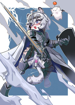 armor blush bodily_fluids clothed clothing dildo female genital_fluids holding_melee_weapon holding_object holding_shield holding_weapon melee_weapon orgasm partially_clothed penetration sex_toy sex_toy_in_vagina sex_toy_insertion shield sword vaginal vaginal_fluids vaginal_penetration vibrator weapon final_fantasy final_fantasy_xiv square_enix paladin_(final_fantasy) felid mammal pantherine snow_leopard hi_res