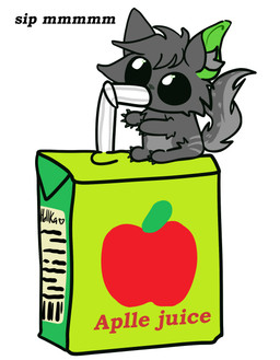 anthro drinking_straw fur green_ears grey_body grey_fur humor juice_box male sitting solo text hellka spirit_shadow canid canine canis mammal wolf hi_res meme