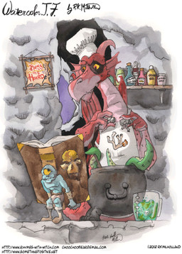 ambiguous_gender book cooking duo knight nude rk_milholland size_difference tentacles warrior unknown_artist mythology something_positive cyclops dragon human mammal mythological_creature mythological_scalie scalie mixed_media painting_(artwork) pen_(artwork) traditional_media_(artwork) traditional_painting_(artwork) traditional_watercolor_(artwork) watercolor_(artwork)