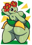 absurd_res anthro bellossom big_breasts big_butt breasts butt clothed clothing dress elemental_creature female flora_fauna flower generation_2_pokemon green_body head_flower hi_res huge_butt nintendo no_underwear plant pokemon pokemon_(species) short_stack solo someth1ngoranother thick_thighs wide_hips