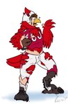 american_football_uniform anthro armor ball bottomwear broken_helmet cleats clothing feathers feet fingerless_gloves football_gear football_helmet football_jersey football_pants football_player footwear gloves gridiron_ball growth handwear headgear helmet human_to_anthro jersey looking_at_hand male mascot pants red_body red_feathers shocked simple_background socks solo species_transformation talons toes torn_clothing transformation white_background binturongboss arizona_cardinals nfl big_red_(arizona_cardinals) pheagle avian bird cardinal_(bird) northern_cardinal oscine passerine 2022 absurd_res hi_res