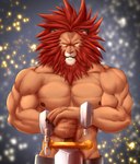 abs anthro biceps biped brown_body brown_fur clothed clothing cuff_(restraint) fur male mane melee_weapon muscular muscular_anthro muscular_male nipples red_mane restraints solo sword topless topless_anthro topless_male weapon yellow_sclera chibikoma red_earth leo_(red_earth) felid lion mammal pantherine 2022 absurd_res digital_drawing_(artwork) digital_media_(artwork) half-length_portrait hi_res portrait