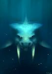 ambiguous_gender black_sclera front_view looking_at_viewer sharp_teeth solo teeth underwater water white_eyes color_fox terraria duke_fishron marine species_request absurd_res hi_res