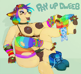 4_toes anklet anthro anus areola backwards_baseball_cap backwards_hat band-aid bandage barefoot baseball_cap belt big_anus big_breasts biped bracelet breasts brown_eyes brown_nipples clock clothing collar colored_nails digit_ring ear_piercing exposed_breasts facial_piercing feet female foot_focus footwear gauged_ear genitals hair hat headgear headwear hindpaw jewelry legwear lips mature_anthro mature_female multicolored_hair nails nipple_piercing nipples nose_piercing nose_ring open_mouth pawpads paws piercing plantigrade puffy_areola rainbow_hair ring ring_piercing septum_piercing shoes sitting slightly_chubby solo stockings thick_bottom_lip toe_ring toes torn_clothing undressing vulva watch herro dripdry canid canine canis jackal mammal 2015