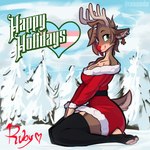 5_fingers anthro antlers breasts brown_body clothed clothing female fingers fur hair horn jewelry lgbt_pride looking_at_viewer pride_colors red_nose simple_background snow solo tail text thick_thighs transgender_pride_colors wide_hips conditional_dnp remanedur ruby_(remanedur) rudolph_the_red-nosed_reindeer deer mammal new_world_deer reindeer 1:1 digital_media_(artwork) english_text trans_(lore) trans_woman_(lore)