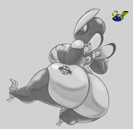anthro big_breasts big_butt breasts butt feet female huge_butt logo machine non-mammal_breasts shortstack solo talons toes wings conditional_dnp daserfomalhaut sega sonic_the_hedgehog_(series) dr._eggman arthropod badnik ga_(badnik) insect lepidopteran moth robot greyscale hi_res monochrome
