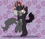 2_horns 4_ears ambiguous_gender anthro black_body black_fur chibi duo ear_piercing fur glitch grey_body grey_fur happy heart_symbol horn hug joyful multi_ear piercing tongue tongue_out axxelroze scp_foundation axxel_(axxelroze) mal0 mallikathesatanist malo(li) scp-1471-a skulldog_(species) hi_res