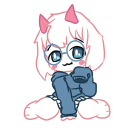 anthro blue_eyes bottomwear clothed clothing crossdressing eyewear floppy_ears fur glasses horn male skirt solo white_body white_fur milinkapro milingoat bovid caprine goat mammal 1:1