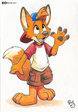 anthro band-aid band-aid_on_face band-aid_on_nose bandage bandage_on_face bandage_on_nose barefoot bottomwear brown_bottomwear brown_clothing brown_nose brown_pawpads brown_shorts cheek_tuft clothed clothing dipstick_ears ear_markings facial_tuft feet fingerpads front_view fur gesture male multicolored_ears open_mouth open_smile orange_body orange_fur pawpads red_clothing red_shirt red_t-shirt red_topwear shirt shorts simple_background smile solo standing t-shirt topwear tuft waving white_background white_body white_clothing white_fur white_shirt white_t-shirt white_topwear young young_anthro young_male pandapaco canid canine mammal full-length_portrait hi_res portrait