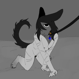 all_fours andromorph anthro bdsm bodily_fluids collar curling_tail ears_pinned fur genital_fluids genitals hair intersex leash leash_pull leashed_collar long_hair mastectomy_scar multicolored_body multicolored_fur nude_anthro offscreen_character petplay pouting roleplay scar scars_all_over solo tail vaginal_fluids vulva rottysphere abel_(rottysphere) lagomorph leporid mammal rabbit 1:1 trans_(lore) trans_man_(lore)