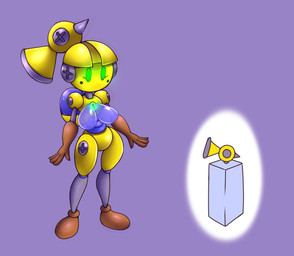 breasts featureless_breasts female glowing glowing_eyes green_eyes hair machine not_furry ponytail simple_background solo translucent_breasts water elfdrago mario_bros nintendo super_mario_sunshine f.l.u.d.d. android humanoid robot 2018 digital_media_(artwork) hi_res