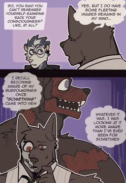 2_panel_comic anthro big_muscles big_pecs black_text bone burn_scar burned_skin clothed clothing dialogue duo exposed_muscle eyebrows eyewear face_between_pecs fur glasses hair headpat huge_pecs light_gore male muscular muscular_anthro muscular_male open_mouth orange_eyes pecs purple_eyes round_glasses scar shirt simple_background skull skull_head speech_bubble text topwear king_slabu adrian_(king_slabu) nolan_(king_slabu) american_opossum canid canine canis domestic_dog mammal marsupial spirit virginia_opossum absurd_res comic digital_media_(artwork) english_text hi_res