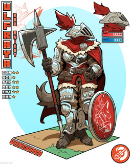 5_fingers 5_toes ambiguous_gender anthro armor belt belt_pouch black_nails bottomwear brown_body brown_fur cape clothed clothing colored_nails cuirass feet fingerless_gloves fingers footwear fur gloves greaves halberd handwear headgear helmet holding_object holding_weapon humanoid_feet humanoid_hands knee_pads melee_weapon nails pants plantigrade plate_armor polearm pouch_(clothing) shield simple_background smile smirk solo standing stats tail toeless_footwear toes vambrace weapon ceehaz dog_knight_rpg canid canine canis domestic_dog mammal 2026 4:5 absurd_res hi_res signature