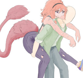 5_fingers anthro bald bangs big_tail bottomwear carrying_another clothing crossgender denim denim_bottomwear denim_clothing duo feathered_tail feathers female fingers hair jacket jeans light-skinned_male light_body light_skin long_hair long_tail male mtf_crossgender multicolored_body multicolored_scales orange_body orange_hair orange_scales pants piggyback pink_body pink_scales purple_eyes red_body red_feathers red_tail scales simple_background smile snout tail tear_trough topwear torn_bottomwear torn_clothing torn_jeans torn_pants two_tone_body two_tone_scales white_background ratherdevious cavemanon_studios goodbye_volcano_high ko_op_(game_developer) snoot_game anon_(snoot_game) reed_(gvh) reeda dinosaur dromaeosaurid feathered_dinosaur feathered_scalie human mammal prehistoric_species reptile saurischian scalie theropod velociraptor 2024 absurd_res digital_drawing_(artwork) digital_media_(artwork) hi_res