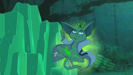 animal_genitalia anthro balls barefoot beckoning biped clothed clothing erection feet genitals gesture glowing glowing_genitalia glowing_penis green_penis half-closed_eyes levitation male narrowed_eyes open_clothing open_shirt open_topwear penis presenting presenting_penis raised_arm reclining robe screencap screencap_background seductive sheath shirt smile solo spread_legs spreading topwear mizzyam disney phineas_and_ferb little_green_man mammal unknown_species digital_media_(artwork) restricted_palette