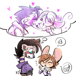 anthro big_ears black_clothing black_crop_top black_shirt black_topwear blue_eyes bodily_fluids bow_ribbon breasts brown_body brown_fur brown_hair choker clothed clothing crop_top dialogue duo eyes_closed female female/female fur hair heart_symbol hoodie jewelry kissing necklace purple_clothing purple_crop_top purple_hoodie purple_shirt purple_topwear saliva saliva_string shirt short_hair simple_background slim speech_bubble tail tan_body tan_fur tank_top thought_bubble topwear kiaun derideal mix_(derideal) pixi_(derideal) domestic_ferret mammal mouse murid murine mustelid musteline rodent true_musteline weasel 1:1 colored digital_media_(artwork) hi_res