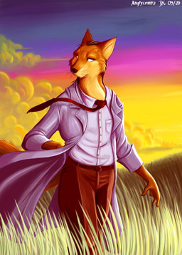 anthro belt biped bottomwear cheek_tuft clothed clothed_anthro clothed_male clothing cloud coat detailed_background facial_tuft fingers fully_clothed fully_clothed_anthro fully_clothed_male fur grass inner_ear_fluff male necktie open_clothing open_coat open_topwear orange_body orange_fur outside pants plant shirt sky solo topwear tuft walking whiskers wind angrycontra canid canine fox mammal tibetan_sand_fox true_fox 2020 digital_media_(artwork) digital_painting_(artwork) hi_res painting_(artwork) portrait signature three-quarter_portrait