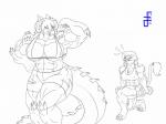 anthro big_breasts big_muscles blush breasts duo female muscular muscular_female nipple_outline tail adagadeprata mythology dragon felid lion mammal mythological_creature mythological_scalie pantherine scalie 2018 4:3