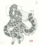 anthro breast_pillow breasts casual_nudity cuddling duo female female/female fluffy fluffy_tail fur inner_ear_fluff leopard_spots long_tail lying markings nipples nude on_side open_mouth pawpads paws simple_background smile spots spotted_body spotted_fur tail tuft whiskers kacey felid leopard mammal pantherine 2013 monochrome