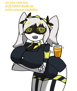 anthro big_breasts breasts female happy juice looking_at_viewer machine pose robotic solo solo_focus solo_in_panel text thick_thighs pace-maker glitch_productions murder_drones j_(murder_drones) robot robot_anthro