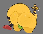 ampharos anthro big_butt bulge butt clothing curvy_figure digital_media_(artwork) eyelashes eyes_closed generation_2_pokemon hand_print_on_butt heart_symbol huge_butt male mammal nintendo pokemon pokemon_(species) sigh sighing simple_background solo swallowpancakes tail thick_tail thick_thighs underwear wide_hips yellow_body