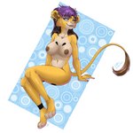 anklet anthro blue_eyes breasts cheek_tuft ear_piercing facial_tuft female hair jewelry multicolored_body navel nipples notched_ear nude piercing purple_hair simple_background smile solo tail tail_tuft tuft two_tone_body conditional_dnp vilani vilani_(character) felid lion mammal pantherine 1:1 2023