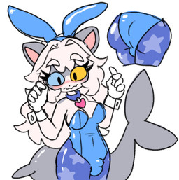 blush breasts bulge bunny_costume butt cleavage clothed clothing collar costume crossgender detailed_bulge embarrassed eyelashes fake_ears fake_rabbit_ears femboy genital_outline gloves gynomorph handwear heterochromia intersex mtg_crossgender mti_crossgender panties penis_outline shark_tail solo star underwear popstick pop_(popstick) aquatic domestic_cat felid feline felis fish hybrid mammal shark 2025 hi_res