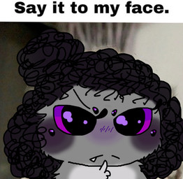 angry black_body black_fur black_hair blush cute_fangs fangs fur grey_body grey_fur hair male multi_eye photo_background purple_eyes teeth text white_body white_fur sosu-the-blue-wolf velley_(beastbeans) arachnid arthropod spider colored digital_drawing_(artwork) digital_media_(artwork) english_text hi_res meme photography_(artwork)