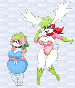 anthro big_breasts breasts clothing dress duo eyewear female glasses jacket mask pokeball pokemorph premier_ball smile superhero tail topwear urusee584 nintendo pokemon generation_4_pokemon land_forme_shaymin legendary_pokemon pokemon_(species) shaymin sky_forme_shaymin absurd_res hi_res