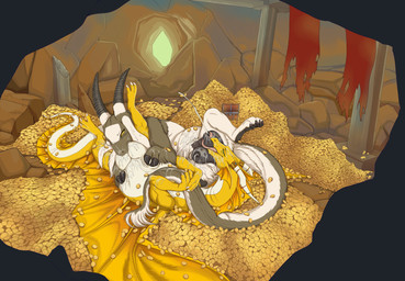 69_position black_soles black_teats breast_play breast_suck breasts claws cloven_hooves coin countershade_torso countershading crotch_breasts duo female female/female female_feral feral feral_on_feral foot_on_belly fur gold_(metal) gold_coin green_eyes grey_body grey_fur hoard hooves horizontal_pupils horn horn_jewelry jewelry lactating_during_sex membrane_(anatomy) membranous_wings milk multicolored_body multicolored_fur oral pupils quadruped sex sucking teat_suck teats toe_claws tongue tongue_out treasure_chest treasure_hoard two_tone_body two_tone_fur white_body white_fur wings yellow_eyes shebeast european_mythology mythology thyme_(mustard) valmaurg dragon furred_dragon furred_scalie mammal mantelyn mythological_creature mythological_scalie scalie western_dragon 2026 absurd_res digital_media_(artwork) hi_res