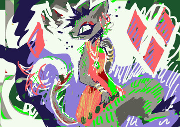 abstract_background anthro bracelet clothed clothed_female clothing dress female fur gold_(metal) gold_bracelet gold_jewelry grey_body grey_fur jewelry red_clothing red_dress solo surrealism teeth naircat domestic_cat felid feline felis mammal 2017 digital_drawing_(artwork) digital_media_(artwork) microsoft_paint_(artwork)