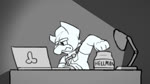 anthro computer container desk electronics food furniture humor jar laptop male mayonnaise microphone solo table rodricoro sound_warning coomer_wojak marcelo_canario wojak avian bird 16:9 2d_animation animated frame_by_frame meme monochrome short_playtime sound webm widescreen