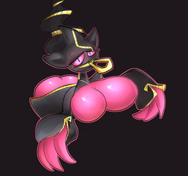 big_breasts breasts butt clothing curvy_figure featureless_breasts female flying funny_face looking_at_viewer non-mammal_breasts not_furry nude pink_body pink_eyes simple_background smile solo voluptuous zipper itskaarts nintendo pokemon generation_6_pokemon ghost humanoid mega_banette mega_evolution pokemon_(species) spirit absurd_res digital_drawing_(artwork) digital_media_(artwork) hi_res