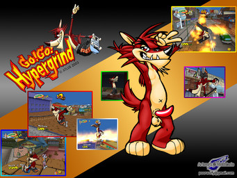 animal_genitalia anthro balls canine_genitalia eyebrows fangs fur genitals gesture grin hand_gesture looking_at_viewer male navel nude penis red_body red_eyes red_fur sharp_teeth skateboard smile smiling_at_viewer solo teeth thick_eyebrows toony underbite v_sign vehicle x_navel wolfblade atlus go!_go!_hypergrind sega decker canid canine canis mammal wolf 2003 4:3 alternate_version_at_source