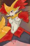2017 absurd_res anthro areola big_breasts black_body black_fur blush bodily_fluids breasts canid canine clitoris clothing delphox digital_media_(artwork) duo e-01 erection faceless_character faceless_male female female_penetrated fur generation_6_pokemon genital_fluids genitals hi_res human humanoid_genitalia humanoid_penis interspecies looking_at_viewer male male/female male_penetrating male_penetrating_female mammal multicolored_body multicolored_fur nintendo nipples nude one_eye_closed orange_body orange_fur penetration penile penile_penetration penis penis_in_pussy pink_areola pink_nipples pink_pussy pokemon pokemon_(species) pokephilia pussy red_eyes sex simple_background smile spread_legs spreading two_tone_body two_tone_fur vaginal vaginal_fluids vaginal_penetration white_body white_fur wink yellow_body yellow_fur