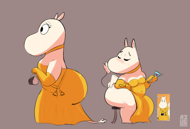 anthro belly breasts butt butt_grab drunk female hand_on_butt shortstack shortstack_female simple_background small_breasts solo substance_intoxication thick_thighs azulejo the_moomins moominmamma moomin