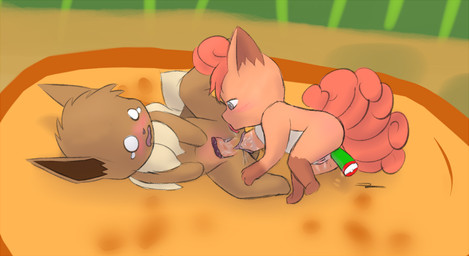 anal anal_penetration butt cervical_contact cervix dildo duo female female/female feral fisting genitals internal licking multi_tail penetration sex_toy surprised tail tongue tongue_out translucent translucent_body uterus vaginal vaginal_canal vaginal_fisting vaginal_penetration vulva young kamperkiller nintendo pokemon canid canine eevee generation_1_pokemon mammal pokemon_(species) vulpix