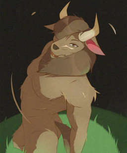 anthro breasts fur hair looking_at_viewer male nude simple_background smile solo tail darkplayers european_mythology greek_mythology mythology bovid bovine mammal minotaur 5:6 absurd_res digital_media_(artwork) hi_res
