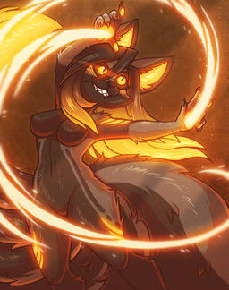 5_fingers 6_tails anthro biped black_body black_claws black_fur black_hair black_nose black_tail breasts brown_body brown_fur cheek_tuft claws digitigrade elemental_manipulation facial_tuft featureless_breasts featureless_crotch female finger_claws fingerpads fingers fire fire_manipulation fluffy fluffy_tail fur grey_body grey_fur grey_tail grin hair long_hair medium_breasts multi_tail multicolored_body multicolored_fur multicolored_hair navel nude nude_anthro nude_female orange_eyes orange_hair orange_pawpads pawpads pupils raised_arm sharp_teeth slit_pupils smile snout solo standing tail teeth tuft two_tone_tail bluestripedrenulian fayanna canid canine fox fox_spirit mammal 2025 hi_res