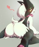 anthro blush butt female fur green_body green_fur red_eyes simple_background solo dok2_mo nintendo pokemon generation_9_pokemon meowscarada pokemon_(species) 5:6