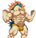 abs anthro bulge clothed clothing fire male muscular muscular_anthro muscular_male pecs simple_background solo topless underwear underwear_only white_background darknaigart nintendo pokemon generation_2_pokemon pokemon_(species) typhlosion hi_res