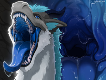bodily_fluids feral fur horn looking_at_viewer male mouth_shot open_mouth open_smile saliva saliva_string smile solo teeth throat tongue tongue_out hoffersanchez mythology vaccino dragon furred_dragon furred_scalie mythological_creature mythological_scalie scalie hi_res