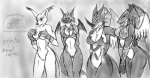 anthro anthrofied black_body black_fur breasts claws countershading ear_tuft feathered_wings feathers female fluffy fluffy_tail fox_tail fur genitals group horn looking_at_viewer membrane_(anatomy) membranous_wings nude pussy standing stripes tail tongue tongue_out tuft wings snowfyre bandai_namco digimon mythology digimon_(species) dorumon dragon exveemon felid furred_dragon furred_scalie gatomon mammal mythological_creature mythological_scalie pegasusmon scalie x-digimon 2012 greyscale monochrome sketch