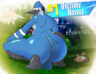 anthro anus balls beak big_balls big_butt butt crouching duo genitals hands_on_legs hands_on_thighs huge_butt looking_back male non-mammal_balls slightly_chubby slightly_chubby_anthro thick_thighs unconscious possbooty broly_culo cartoon_network epic_games fortnite regular_show mordecai_(regular_show) rigby_(regular_show) avian bird blue_jay corvid jay_(bird) mammal new_world_jay oscine passerine procyonid raccoon hi_res meme