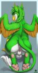 4_toes 5_fingers all_fours anthro anus backsack balls beak big_anus big_butt biped butt claws feathered_wings feathers feet femboy fingers fur genitals green_body green_eyes green_fur green_hair grey_background hair kneeling looking_at_viewer looking_back male nude pawpads paws perineum pink_pawpads plantigrade presenting presenting_anus presenting_hindquarters simple_background smile soles solo toe_claws toes white_body white_fur wings truegrave9 mythology hawkthorn avian gryphon mythological_avian mythological_creature 2018 hi_res