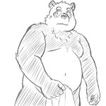 anthro belly blush humanoid_hands kemono male moobs navel overweight overweight_anthro overweight_male simple_background solo towel white_background yaki_atsuage bear giant_panda mammal 1:1 2021 hi_res monochrome sketch