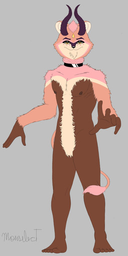 aged_up beard big_horn black_collar black_eyeshadow black_nose brown_body brown_nipples brown_skin cheek_markings chin_tuft collar collar_only eyebrows eyeshadow facial_hair facial_markings facial_tuft feet feet_over_ground for_a_head forehead_gem front_view fur fur_covering_genitals gem grey_background hair head_markings horn humanoid_feet jewelry looking_at_viewer makeup male markings mouth_closed nipples nude nude_humanoid orange_body orange_fur pecs pink_body pink_fur pink_hair plantigrade pubes purple_eyebrows purple_horn salmon_fur simple_background solo tail tail_tuft tan_beard tan_body tan_fur tuft twunk yellow_eyes yellow_jewelry mouselect animal_head animal_humanoid demon humanoid mammal procyonid raccoon 1:2 absurd_res hi_res