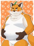 anthro belly big_belly blush bodily_fluids clothing kemono male moobs overweight overweight_male shirt solo sweat topwear yaki_atsuage tamacolle iyo_(tamacolle) canid canine fox mammal 2025 absurd_res hi_res