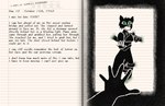 anthro book diary dim_lighting duo female green_eyes journal negative_space paper portal profanity pulled_by_another reaching_towards_viewer restrained screaming text unusual_eyes yelling from_the_archives c3-2739-78 c3-2740-32 canid canine canis mammal wolf dated english_text hi_res sketch spot_color story